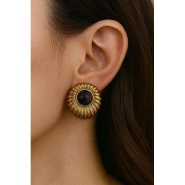 Imagem de Brincos folheados a ouro e prata disco pedra roxa mescla - dondocas.bi