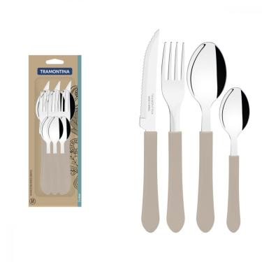 Imagem de Faqueiro Tramontina Leme com Laminas em Aço Inox e Cabos de Polipropileno Warm Grey 12 Peças