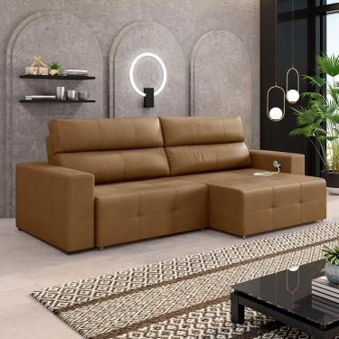 Imagem de Sofá Retrátil 4 Lugares 284cm 2 Módulos Nero com USB Couro Caramelo G52 - Gran Belo