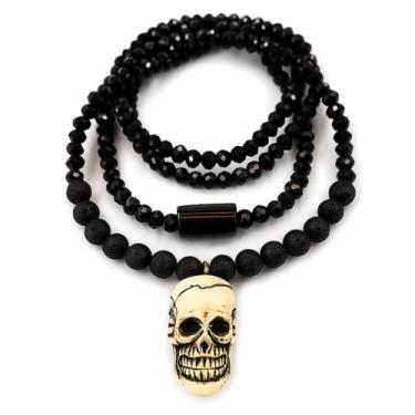 Imagem de Colar Guia Exú Pedra Natural Cristal Pingente Caveira Firma Murano - B