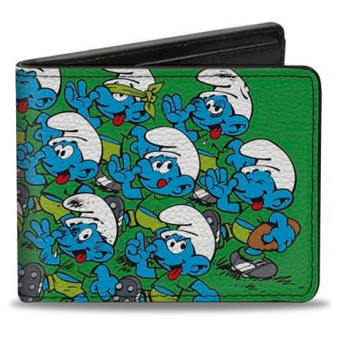 Imagem de Buckle-Down Carteira The Smurfs, Bifold, The Smurfs Classic Football Sport Field Scene Verde, Couro Vegano