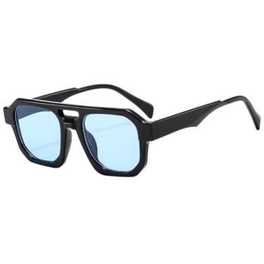 Imagem de Óculos de sol retrô masculino, moda minimalista, design anti-luz azul, óculos de sol anti-UV para áreas externas, feixe duplo feminino (azul preto)