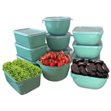 Imagem de Kit 12 Potes cozinha Plásticos Formatos Variados para marmita variados organizadores de alimento (Verde)