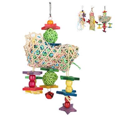 Imagem de Pssopp Brinquedos de Gaiola de Suspensão para Pássaros, Brinquedo de Mascar de Papel de Vime Com Gancho para Papagaios e Calopsitas, Balanço de Forragem Envolvente para Pássaros Ativos