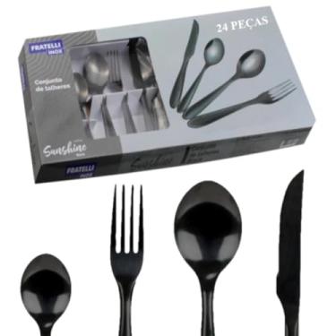 Imagem de Faqueiro Black 24 Peças de Aço Inoxidável, 6 Garfos de Mesa, 6 Facas de Mesa, 6 Colheres de Sopa, 6 Colheres de Chá Preto