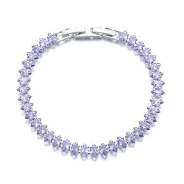 Imagem de XIqision Pulseira de tênis feminina banhada a ouro 14K 18K com zircônia cúbica colorida clássica com trava dupla, One Size, Zircônia cúbica, Sem Pedra Preciosa