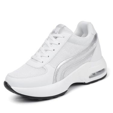 Imagem de Pucepen Tênis feminino plataforma respirável para trabalho diário, escritório, casual, caminhada, Bege, 37