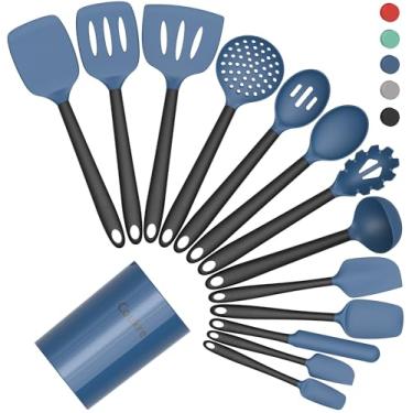 Imagem de Coukre Conjunto de utensílios de cozinha de silicone de 14 peças com suporte – resistente ao calor, utensílios de cozinha de grau alimentício, espátula, colher e utensílios para panelas antiaderentes