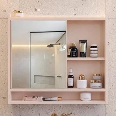 Imagem de Armário para Banheiro Com Espelho na Porta, Prateleiras e Design Funcional (Offwithe)
