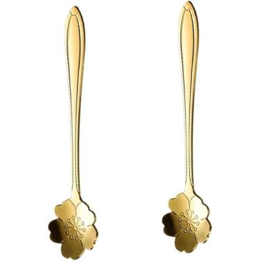 Imagem de Colher de café, colher de sobremesa, aço inoxidável, mini colheres de chá, sorvete, flor de cerejeira, 2 peças