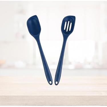Imagem de 2 espátulas de colher de silicone para cozinha, grande, resistente ao calor, para misturar, servir, raspar, antiaderente, lavável na lava-louças, azul clássico