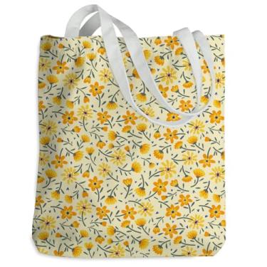 Imagem de Sacola de lona com estampa de flor amarela, bolsa de praia, reutilizável, para compras, academia, escritório, despedida de solteira, Natal, amizade, presente de aniversário para mulheres, amigas