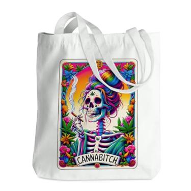 Imagem de Carta de tarô de esqueleto engraçado caveira gótica bruxa material de bruxaria suprimentos de lona gótica sacola de compras reutilizável 03, Skullcard 00859, 13.8 x 16 inches