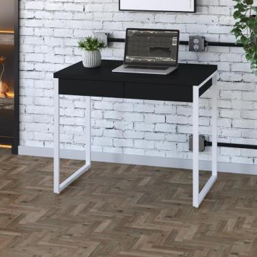 Imagem de Mesa Office 90x60x75cm C/02 Gavetas Kuadra Preto ônix - Est.branca