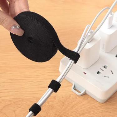 Imagem de 1 rolo de abraçadeiras ajustáveis de corte a comprimento: cabos de nylon reutilizáveis para organização e armazenamento (preto)