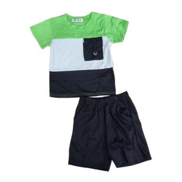 Imagem de Conjunto de pijamas para meninos, manga curta, tricolor, algodão, tama