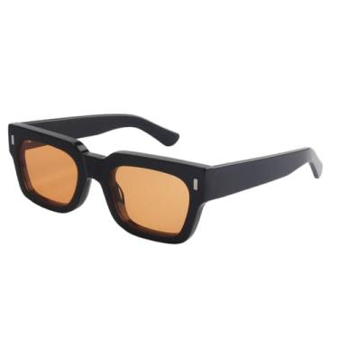 Imagem de HCHES Óculos de sol com armação rebitada, masculino, UV400, polarizado, acetato, retrô, streetwear chique para mulheres (preto, laranja)