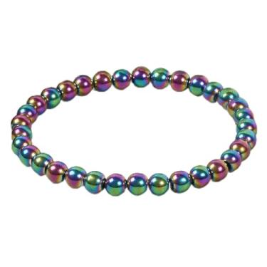 Imagem de Pulseira de equilíbrio de meditação com pedras da sorte com cristais mínimos de hematita arco-íris 6 mm, Large, Pedra, Sem Pedra Preciosa