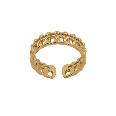 Imagem de Anel aberto glamouroso de elos fígaros - Anel de corrente de âncora ajustável estilo cubano para homens e mulheres, Size 1, Titânio, Sem pedra preciosa