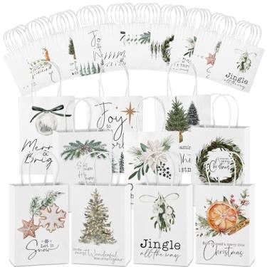 Imagem de Tenceur 40 peças de sacos de presente de Natal a granel com alças saco de presente Kraft reutilizável, sacos de papel de Natal para embrulho de presente de doces surpresa de Natal, 21 x 15 x 8,15