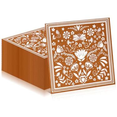 Imagem de FillTouch 100 guardanapos mexicanos mandala flor festa festa guardanapos decorações do dia da independência mexicana para tacos terça-feira herança hispânica mês festa suprimentos (Platos de Barro)