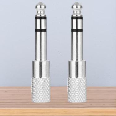 Imagem de Adaptador de áudio macho de 6,35 mm (1/10.2 cm) para fêmea de 3,5 mm, conversor de fone de ouvido estéreo para amplificador de guitarra, mixer, cabo auxiliar, alto-falante, prata - pacote com 2