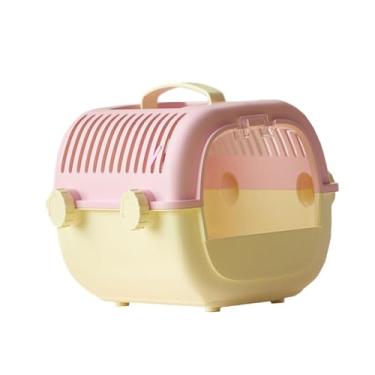 Imagem de KiBcsLic Gaiola para hamster portátil, recipiente para transporte de pequenos animais de estimação, respirável para pequenos animais, gerbilos, pássaros, Rosa Amarelo