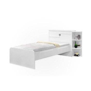Imagem de Cama Solteiro Cabeceira Baú 2 Gavetas 3 Nichos Hortencia Branco / Branco Lilás Flex Branco / Lilas