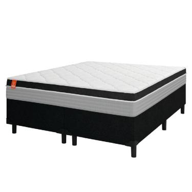 Imagem de Cama Box Casal Queen Colchão Molas Ensacadas 158x198x65cm Preto/Cinza Suporta Até 130kg Por Pessoa