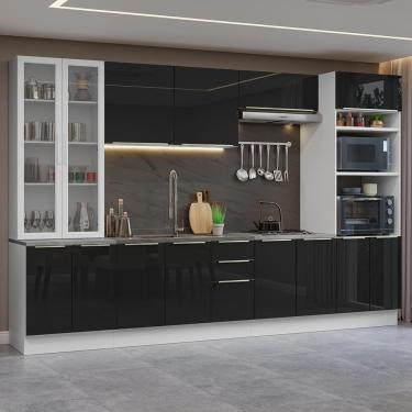 Imagem de Armário De Cozinha Completa 340cm Branco/preto Lux Madesa 02 Branco/preto