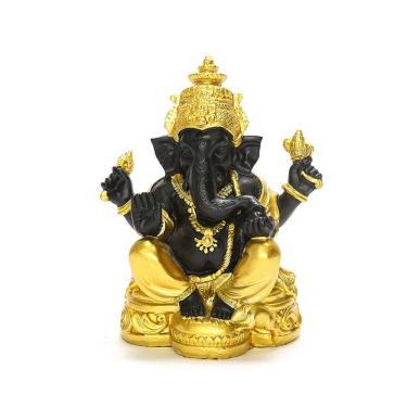 Imagem de Escultura Estátua de resina de Ganesha preta e dourada 8x6x12,5 cm