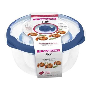 Imagem de 2X Conjunto De Potes Plásticos Redondos Herméticos Flor Azul
