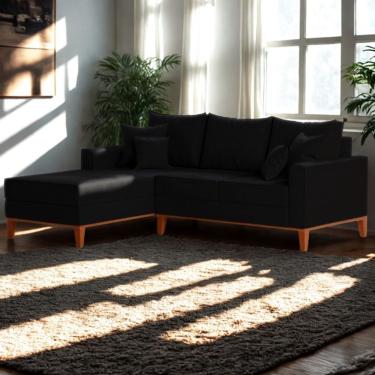 Imagem de Sofá 3 Lugares Beny Com Chaise Esquerdo Suede Preto