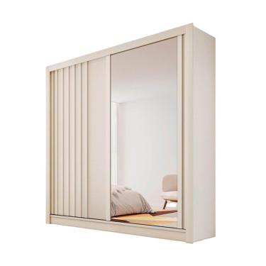 Imagem de Guarda Roupa Lugano 1 Porta Ripada E 1 Porta Espelhada Off White
