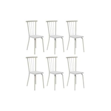 Imagem de Cadeira De Cozinha 154 Aço Kit 6 Uni Prata-courano Branco - Carraro