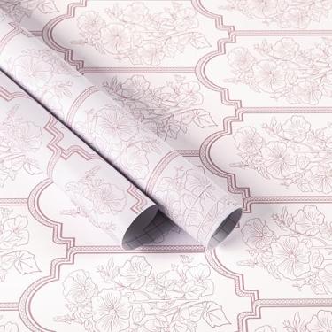 Imagem de COSNIGHT Papel de parede floral rosa descasque e cole papel de parede moderno de contato 43 cm x 93 cm, papel de parede autoadesivo rosa e branco para rolos de vinil de quarto