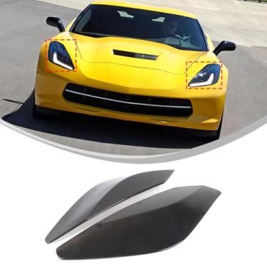 Imagem de Sekhyna Acabamento da tampa da lâmpada do farol do carro compatível com Chevrolet Corvette C7 2014-2019, capa de lente de farol dianteiro preto fumado ABS, acessórios de kits de decoração de carcaça