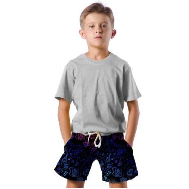 Imagem de Shorts Infantil Bermuda Calção Praia Verão Objetos Neon Arte Colorido 
