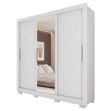 Imagem de Guarda Roupas Casal Com Espelho 3 Portas De Correr 2 Gavetas Vitória Branco Caemmum Branco