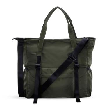 Imagem de XEYOU Bolsa de lona feminina grande transversal Hobo bolsa de ombro com bolsos com zíper, Verde militar, Tendência/estilo urbano