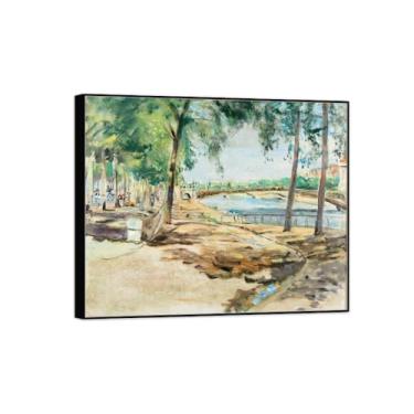 Imagem de BMZFYBS Imagem de arte de parede de paisagem - impressões em tela vintage - cais - pintura com moldura preta para sala de estar decoração de casa de fazenda 70 x 85 cm 27 x 33 pol