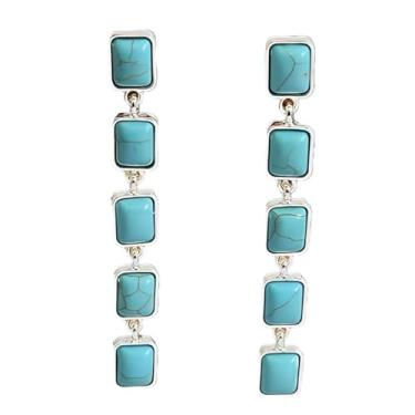 Imagem de Brincos femininos Boho turquesa oval com pingente de liga étnica vintage para festa, presente de dia dos namorados, Medium, Liga de aço, Sem pedra preciosa