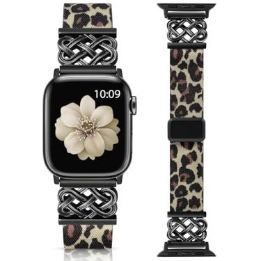 Imagem de Minyee Pulseira magnética elástica compatível com Apple Watch séries 11 10 9 8 7 6 5 4 SE/Ultra 3 2 1, leopardo amarelo/preto