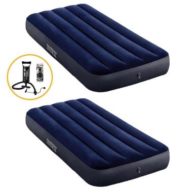 Imagem de Kit Com 2 Colchões Infláveis Solteiro Downy Junior + 1 Bomba Manual Intex