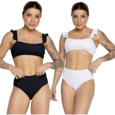 Imagem de KIT 2 Biquíni Hot Pants Manguinha Básico Vekyo Cintura Alta Confotavel
