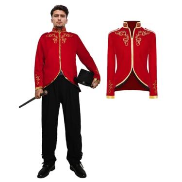 Imagem de rumnigh Prince Jacket for Men, Court Fashion Prince Uniform Gold Embroidered Suit Jacket Medieval Costume Halloween Cosplay (Red, 3X-Large)