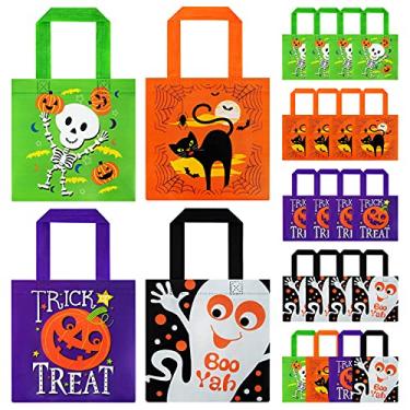 Imagem de Eunhdet 20 peças grandes de sacos de guloseimas de Halloween a granel com alças, presente de Halloween não tecido, enchimentos de doces, jogos de sala de aula, artigos de lembrancinhas de festa