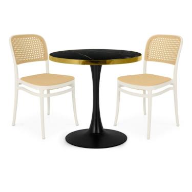 Imagem de Conjunto Mesa De Jantar Redonda Majestic 70cm Preta Com 2 Cadeiras Roma - Branco