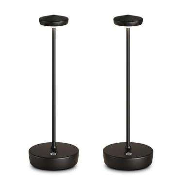 Imagem de FDIDC Pacote com 2 lâmpadas de mesa recarregáveis sem fio, luz de mesa portátil de LED de 5000 mAh com escurecimento contínuo de 3 cores, luminária de mesa à prova d'água alimentada por bateria para