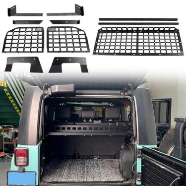 Imagem de CTH Para Jeep Wrangler JK 4dr 2007-2017 Molle Panel Storage Panel System Organizadores de porta-malas, suporte de bagagem, kit de acessórios de prateleira, 1 conjunto (janela lateral + prateleira de